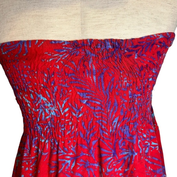 Hula Hula Red Blue Strapless Halter Dress Tie Neck O/S Made in‎ Hawaii Tropical - Picture 8 of 11